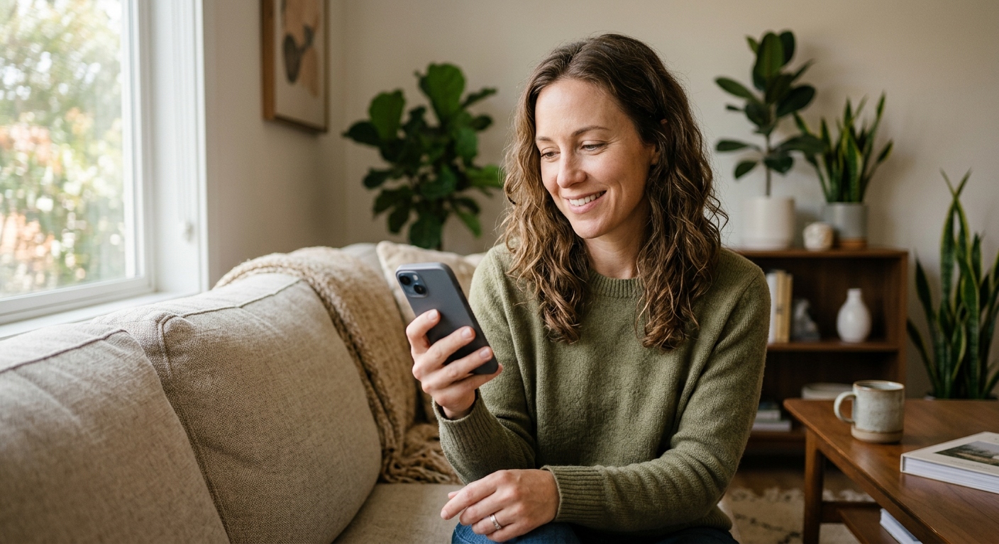 Homeowner receiving an instant automated service appointment confirmation on a mobile device.