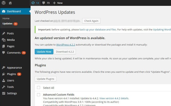 Outdated WordPress Admin Interface