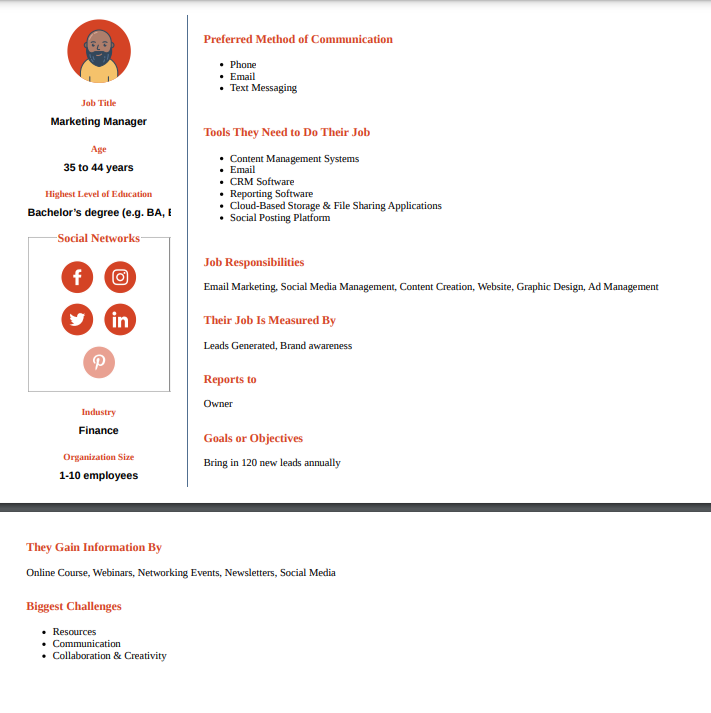 Screenshot Of DaBrian Marketing Created Example Persona