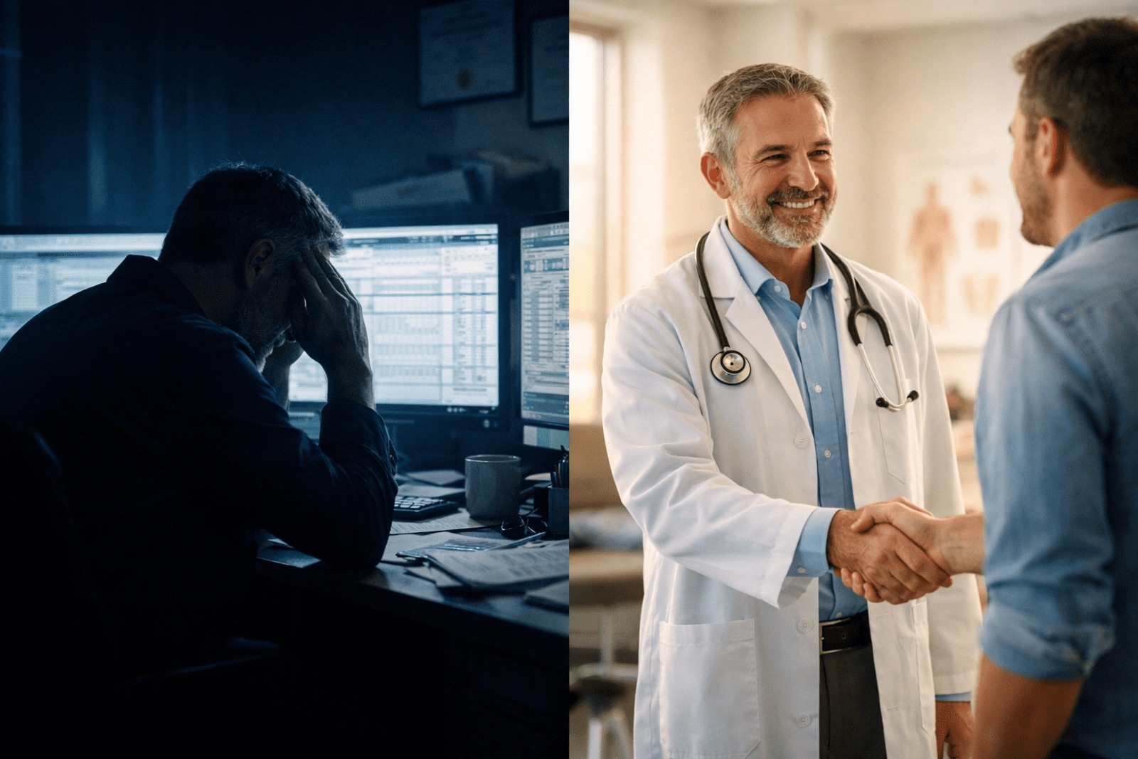 A data visualization showing the time distribution of an independent practice owner vs. a systemized practice owner.